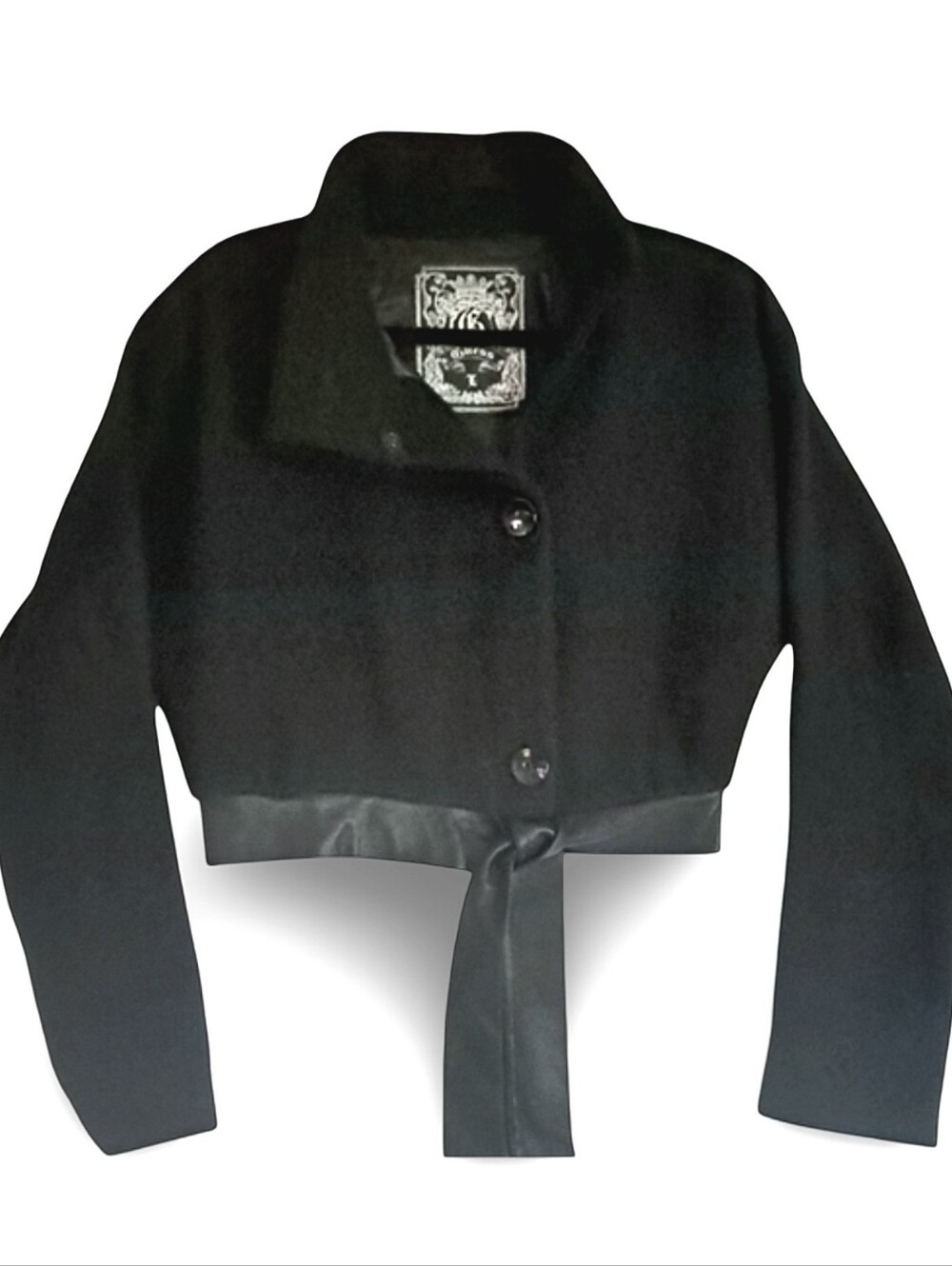 Guess NWT Womens Vintage Cropped Jacket/Blazer Black Wool W/ Leather Belt Large